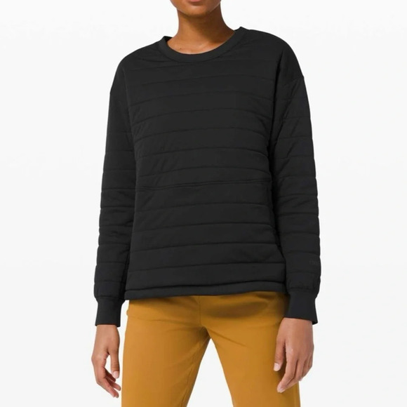 Lululemon Dynamic Movement Crew Black Quilted  Pullover Sweatshirt Size 2 - Picture 1 of 9
